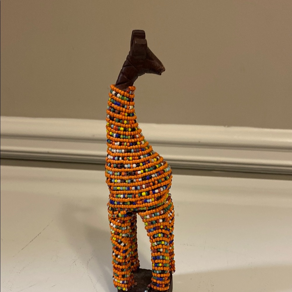 Handcrafted Beaded Giraffe Sculpture - Orange and Brown